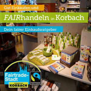 Bild vergrößern: Die Titelseite des Fairen Stadtplans zeigt Faire Produkte und das Logo der Fairtrade-Stadt Korbach.
