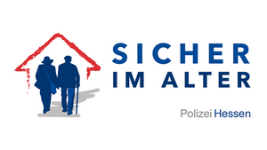 Bild vergrößern: Das Bild zeigt ein älteres Ehepaar und den Text SICHER IM ALTER sowie Polizei Hessen.